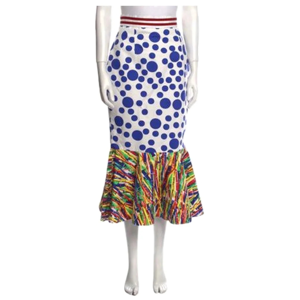Stella Jean Blue and Orange Midi Trumpet Skirt